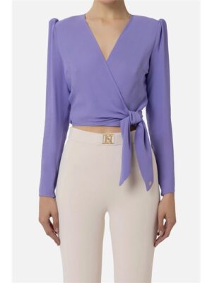 Elisabetta Franchi Camicia cropped in georgette di viscosa con nodo
