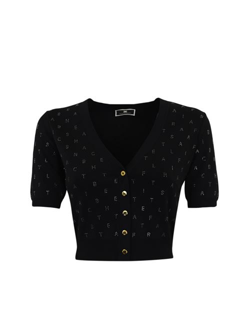 Elisabetta Franchi Cardigan cropped in viscosa con lettering in strass