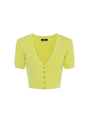 Elisabetta Franchi Cardigan cropped in viscosa con lettering in strass