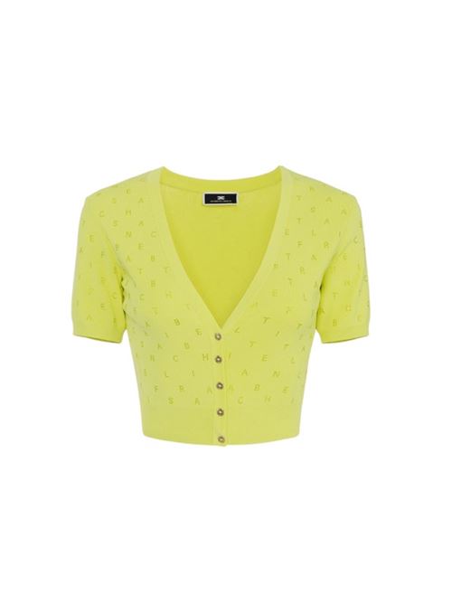 Elisabetta Franchi Cardigan cropped in viscosa con lettering in strass