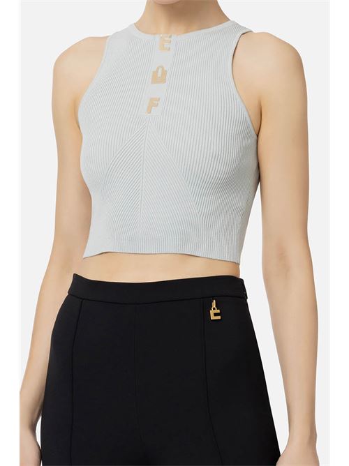 Elisabetta Franchi cropped top all'americanacon placche logocropped top a costina conscollo all'americana conplacche logo sullo scollo